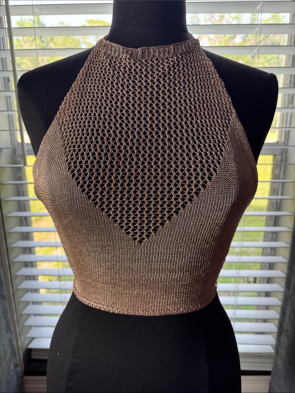 Pretty Little Thing Halter Top in Metallic Rose Gold